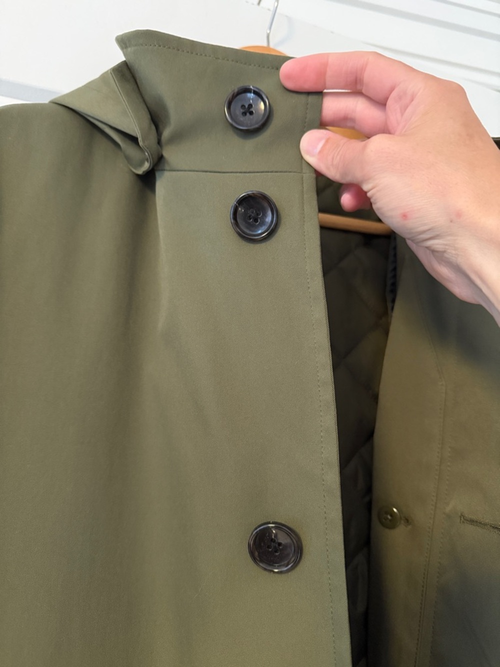 Tag on- Barney’s Olive Green Quilted Hooded Coat - Picture 3 of 16